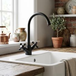 black-kitchen-faucet-with-cross-handles-old-fashion